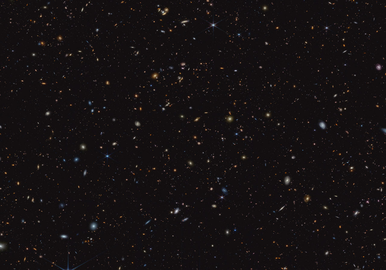 The JADES GOODS-South field observed by Webb's NIRCam, filled with distant galaxies.